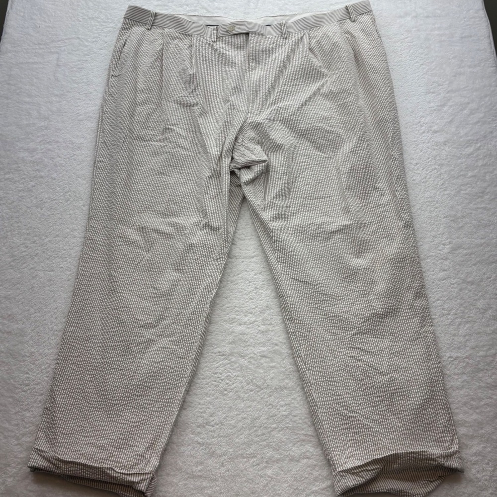 Lauren Ralph Lauren Mens Tan White Striped Seersucker Pleated Trousers 44x28